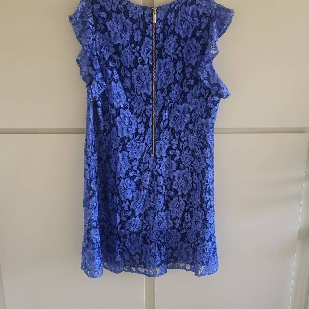 Michael Kors Plus "Crew Blue" Lace Mini Dress, Flutter Sleeves, V-Neck, NWT, 16W - Picture 6 of 12